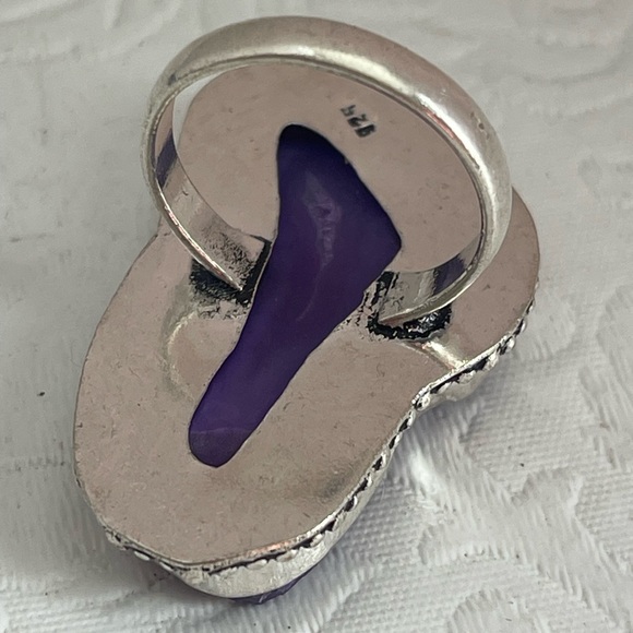 Sterling Silver .925 Purple Agate Geode Druzy Slice Statement Ring 13.1g Size 8 - Picture 6 of 10